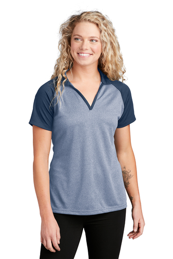 Sport-Tek ® Ladies 3.8 oz PosiCharge ® 100% Polyester RacerMesh ® Raglan Heather Block Polo Shirt